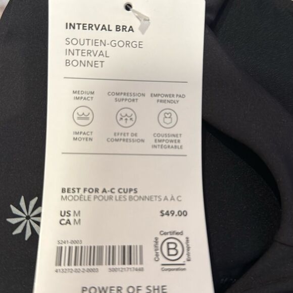 NWT Athleta Interval Bra. Black. A-C Medium - Picture 6 of 7